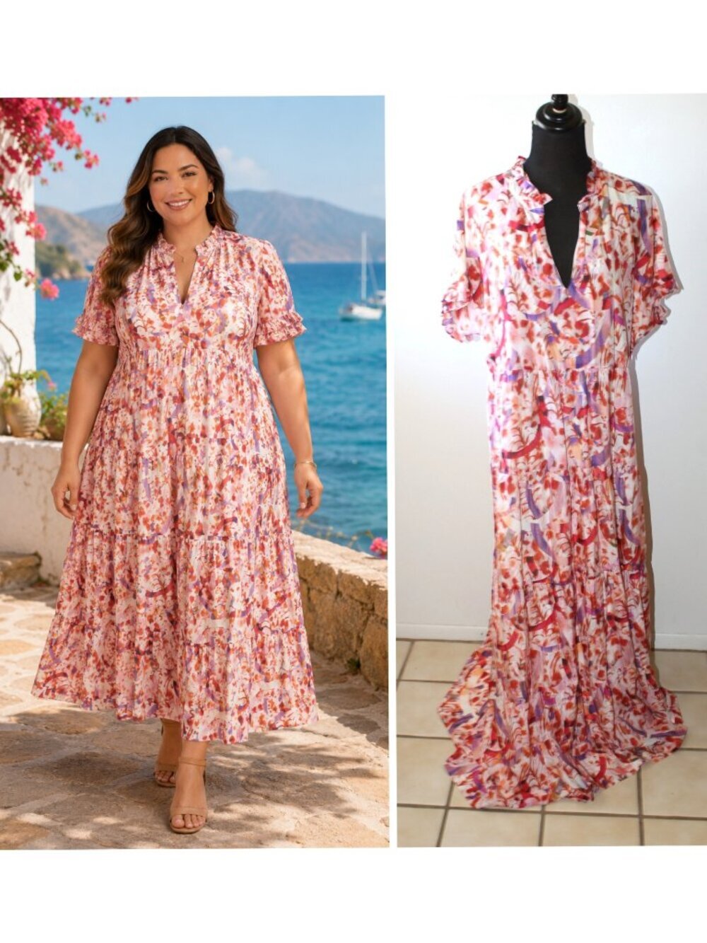 Marie Oliver Farah Tiered Maxi Dress Size XL Ruffle Trim Silk & Cotton Cottage